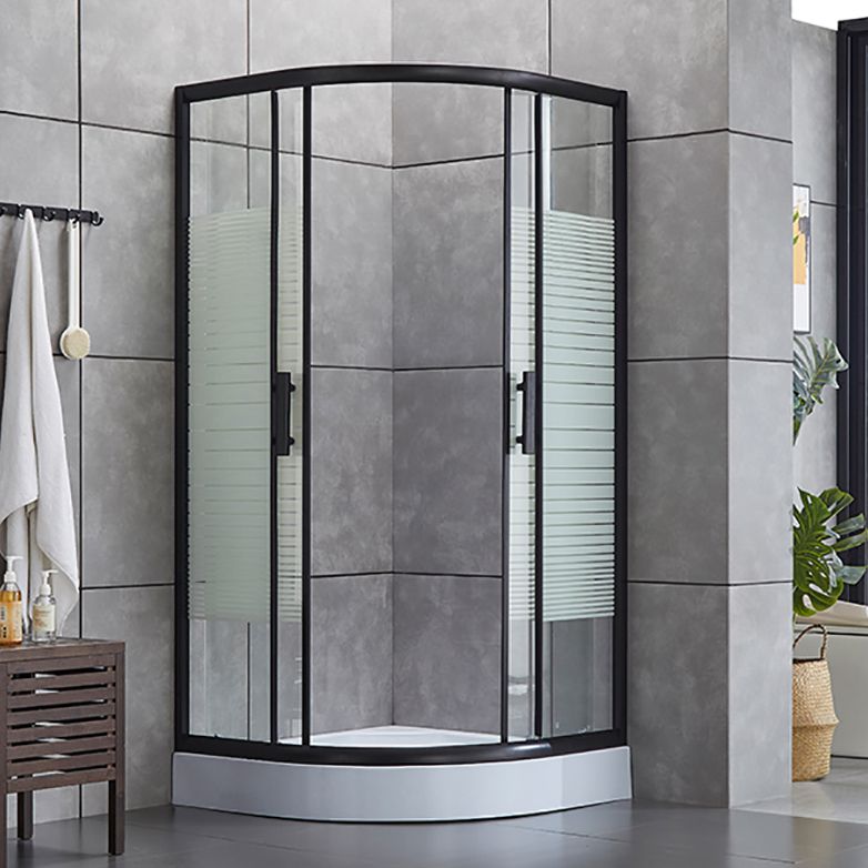 Rounded Matt Black Shower Enclosure Tempered Glass Corner Shower Enclosure Clearhalo 'Bathroom Remodel & Bathroom Fixtures' 'Home Improvement' 'home_improvement' 'home_improvement_shower_stalls_enclosures' 'Shower Stalls & Enclosures' 'shower_stalls_enclosures' 'Showers & Bathtubs' 1200x1200_32c5ce4e-3d04-4d27-8072-70bdb776c279