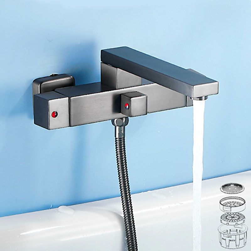 Wall Mounted MetalTub Filler Double Handles Wall Mounted Faucet Clearhalo 'Bathroom Remodel & Bathroom Fixtures' 'Bathtub Faucets' 'bathtub_faucets' 'Home Improvement' 'home_improvement' 'home_improvement_bathtub_faucets' 1200x1200_32d8e1f6-92e9-400b-ac07-721ed0fa3119