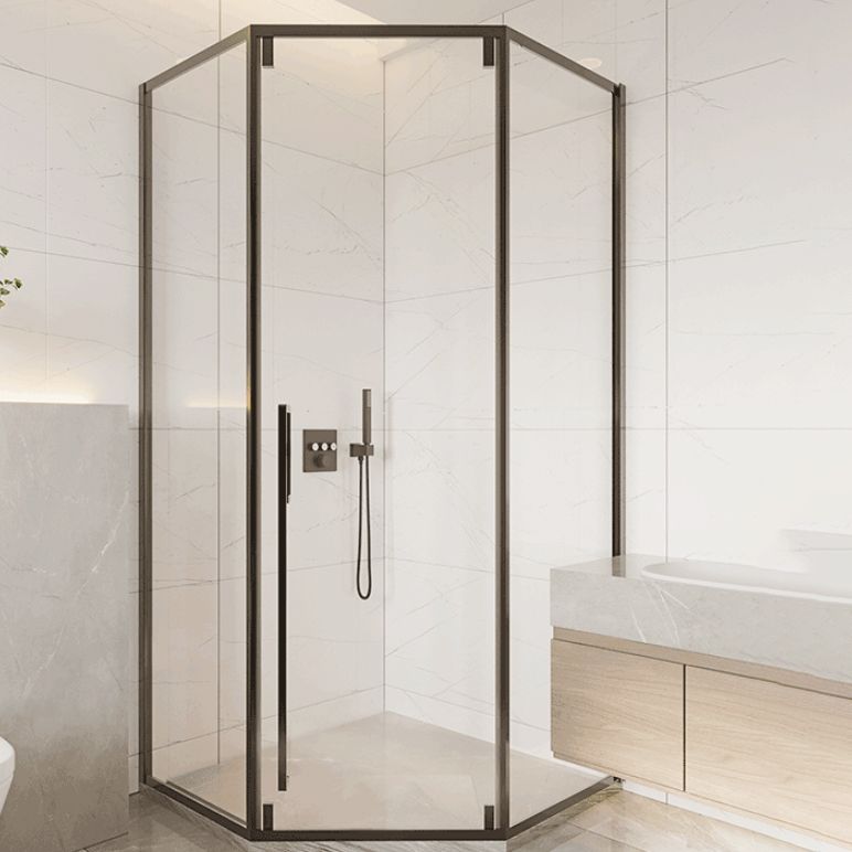 Matte Black Folding Shower Door, Side Opening Tempered Glass Shower Door Clearhalo 'Bathroom Remodel & Bathroom Fixtures' 'Home Improvement' 'home_improvement' 'home_improvement_shower_tub_doors' 'Shower and Tub Doors' 'shower_tub_doors' 'Showers & Bathtubs' 1200x1200_330f3972-e208-4021-8c15-106539a75440