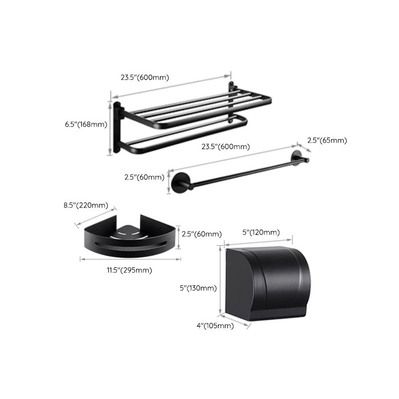Modern Bathroom Hardware Set Matte Black Metal Bathroom Accessory Kit Anti-rust Clearhalo 'Bathroom Hardware Sets' 'Bathroom Hardware' 'Bathroom Remodel & Bathroom Fixtures' 'bathroom_hardware_sets' 'Home Improvement' 'home_improvement' 'home_improvement_bathroom_hardware_sets' 1200x1200_330fbc1e-d14a-4ad1-aa89-4c28e2574c33