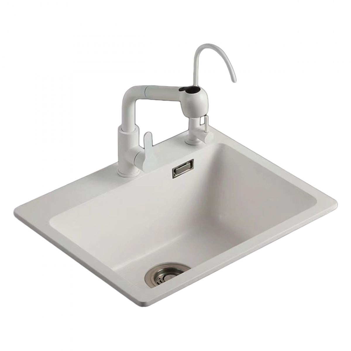 White Quartz Kitchen Sink Rectangle Single Bowl Sink with Basket Strainer Clearhalo 'Home Improvement' 'home_improvement' 'home_improvement_kitchen_sinks' 'Kitchen Remodel & Kitchen Fixtures' 'Kitchen Sinks & Faucet Components' 'Kitchen Sinks' 'kitchen_sinks' 1200x1200_331d86d7-5c5f-4444-8833-884153b50929