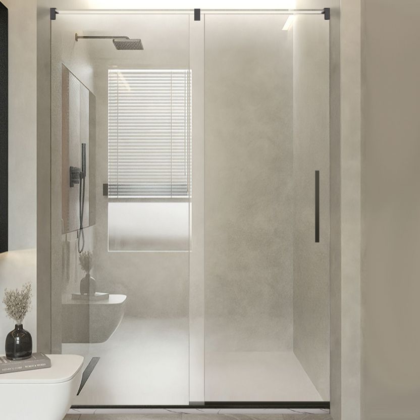 Semi-Frameless Single Sliding Shower Door Transparent Laminated Glass Shower Bath Door Clearhalo 'Bathroom Remodel & Bathroom Fixtures' 'Home Improvement' 'home_improvement' 'home_improvement_shower_tub_doors' 'Shower and Tub Doors' 'shower_tub_doors' 'Showers & Bathtubs' 1200x1200_3336a040-13db-4274-896a-dc9cc7163393