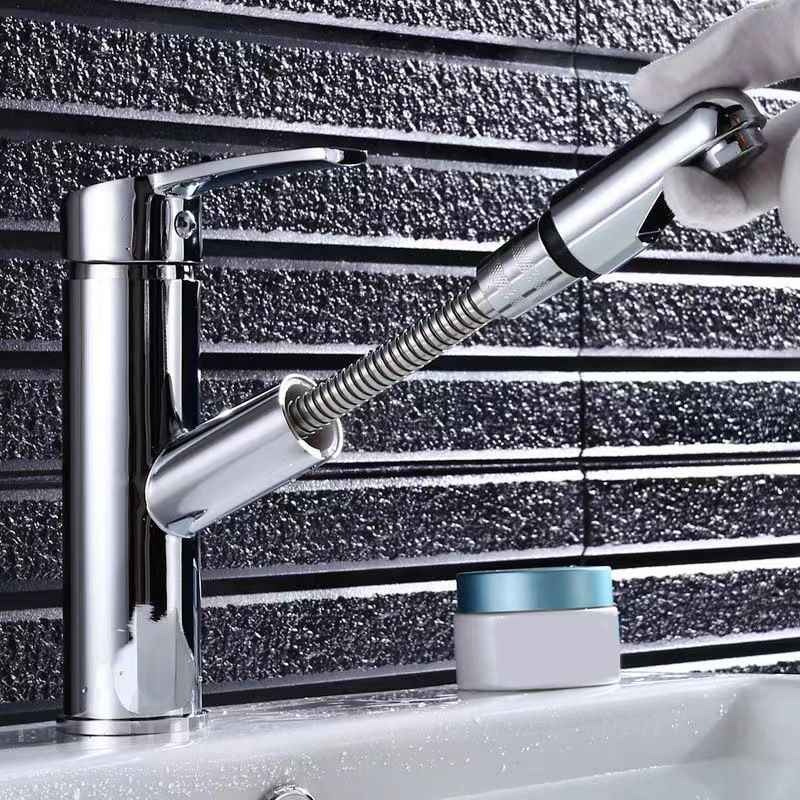 Contemporary Vessel Faucet Pull-out Faucet with One Lever Handle Clearhalo 'Bathroom Remodel & Bathroom Fixtures' 'Bathroom Sink Faucets' 'Bathroom Sinks & Faucet Components' 'bathroom_sink_faucets' 'Home Improvement' 'home_improvement' 'home_improvement_bathroom_sink_faucets' 1200x1200_335595bb-fef3-4c1e-aaff-c112b71a0489