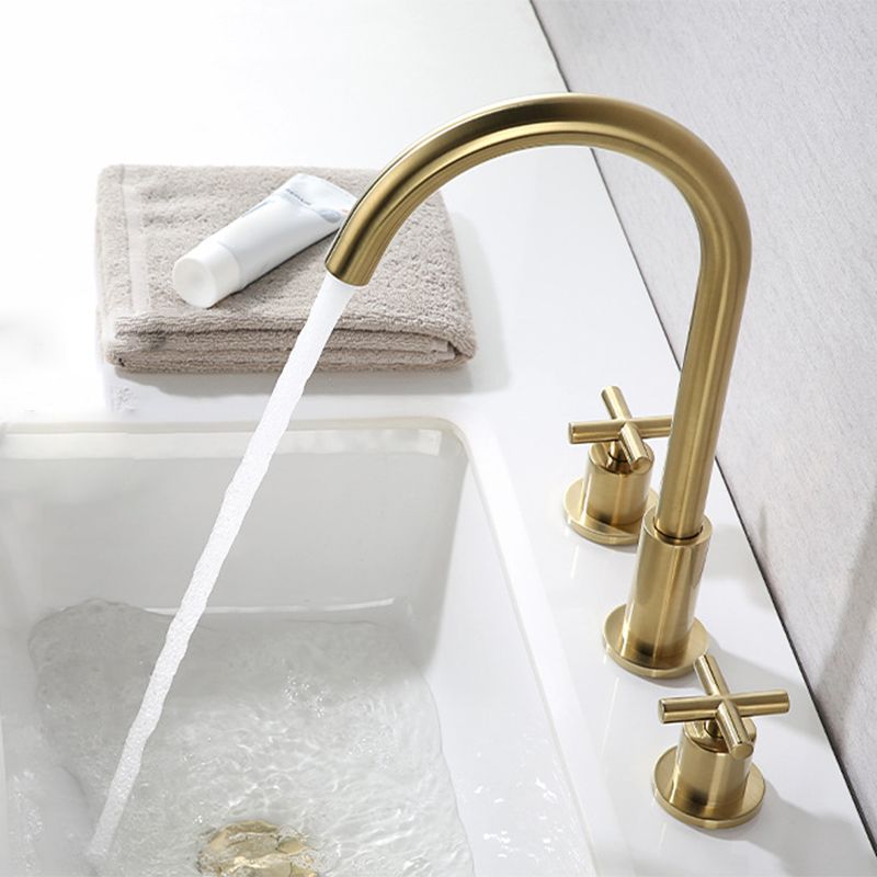Glam Centerset Faucet Brass Cross Handles 3 Holes Gooseneck Bathroom Sink Faucet Clearhalo 'Bathroom Remodel & Bathroom Fixtures' 'Bathroom Sink Faucets' 'Bathroom Sinks & Faucet Components' 'bathroom_sink_faucets' 'Home Improvement' 'home_improvement' 'home_improvement_bathroom_sink_faucets' 1200x1200_338c7403-02f5-4f88-a083-9ca363079d03