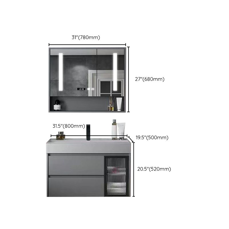 Drawers Bathroom Vanity Metal Single Sink Grey Rectangle Wall Mount Vanity Set with Mirror Clearhalo 'Bathroom Remodel & Bathroom Fixtures' 'Bathroom Vanities' 'bathroom_vanities' 'Home Improvement' 'home_improvement' 'home_improvement_bathroom_vanities' 1200x1200_339529fa-86da-4196-9bac-b1104ed78c9c