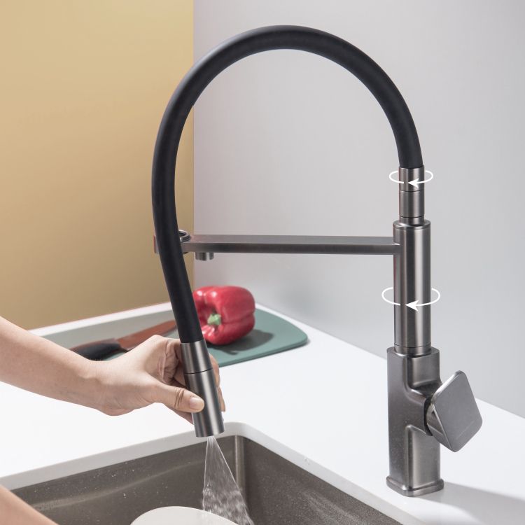 Swivel Spout Kitchen Sink Faucet High Arc with Pull Down Sprayer Clearhalo 'Home Improvement' 'home_improvement' 'home_improvement_kitchen_faucets' 'Kitchen Faucets' 'Kitchen Remodel & Kitchen Fixtures' 'Kitchen Sinks & Faucet Components' 'kitchen_faucets' 1200x1200_33ae9643-b68b-4628-91e4-52bf69ce879c