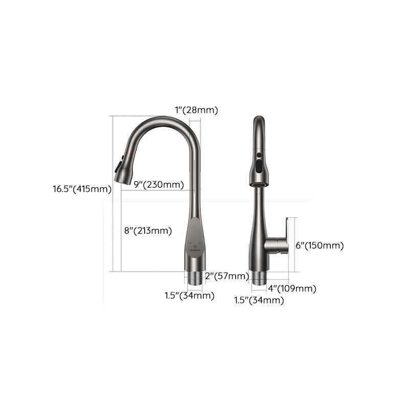 Modern Touch Sensor Kitchen Sink Faucet Swivel Spout with Pull Down Sprayer Clearhalo 'Home Improvement' 'home_improvement' 'home_improvement_kitchen_faucets' 'Kitchen Faucets' 'Kitchen Remodel & Kitchen Fixtures' 'Kitchen Sinks & Faucet Components' 'kitchen_faucets' 1200x1200_3402424f-d808-428f-bbf9-694c8979bbc4