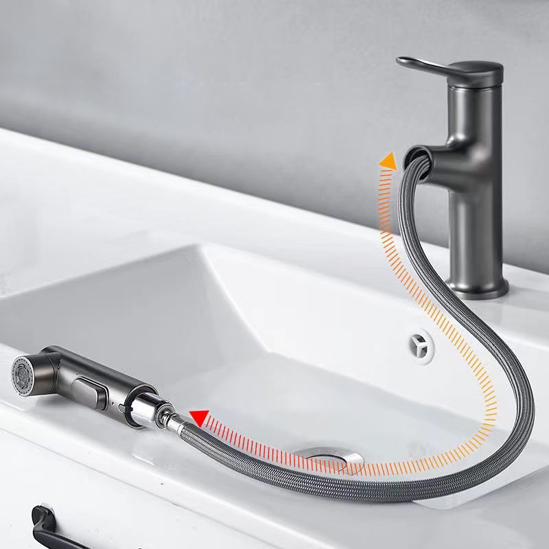 Modern Style Retractable Vessel Faucet Single-handle Low Arc Copper Vessel Faucet Clearhalo 'Bathroom Remodel & Bathroom Fixtures' 'Bathroom Sink Faucets' 'Bathroom Sinks & Faucet Components' 'bathroom_sink_faucets' 'Home Improvement' 'home_improvement' 'home_improvement_bathroom_sink_faucets' 1200x1200_340e51f0-ca31-40c2-8e1a-25212551fe4b