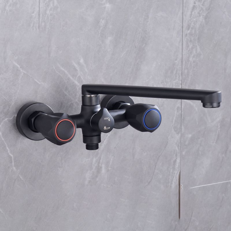 Modern Tub Faucet Trim Black Wall Mounted Swivel Spout with Handheld Shower Clearhalo 'Bathroom Remodel & Bathroom Fixtures' 'Bathtub Faucets' 'bathtub_faucets' 'Home Improvement' 'home_improvement' 'home_improvement_bathtub_faucets' 1200x1200_34754013-bc13-40a3-8396-ea5186f5d4e0