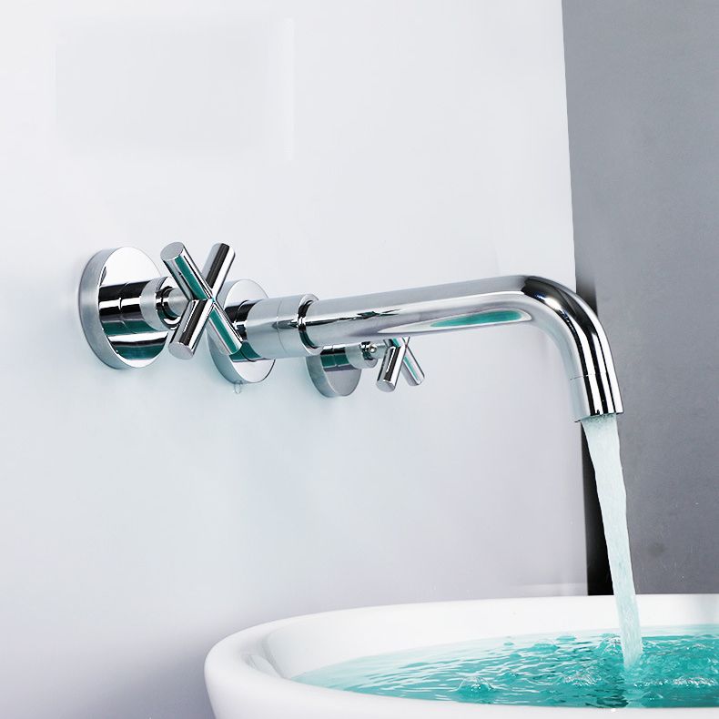 Modern Wall Mounted Sink Faucet Cross Handles Wall Mounted Faucets Clearhalo 'Bathroom Remodel & Bathroom Fixtures' 'Bathroom Sink Faucets' 'Bathroom Sinks & Faucet Components' 'bathroom_sink_faucets' 'Home Improvement' 'home_improvement' 'home_improvement_bathroom_sink_faucets' 1200x1200_349649d5-9071-47bc-ab6f-e18fe2005074
