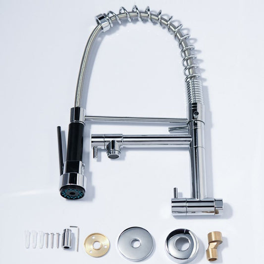 Modern Kitchen Faucet Spring Spout 1-Hole Bar Faucet in Silver Clearhalo 'Home Improvement' 'home_improvement' 'home_improvement_kitchen_faucets' 'Kitchen Faucets' 'Kitchen Remodel & Kitchen Fixtures' 'Kitchen Sinks & Faucet Components' 'kitchen_faucets' 1200x1200_34be8cc3-eff2-495b-985f-894ac39f56c6