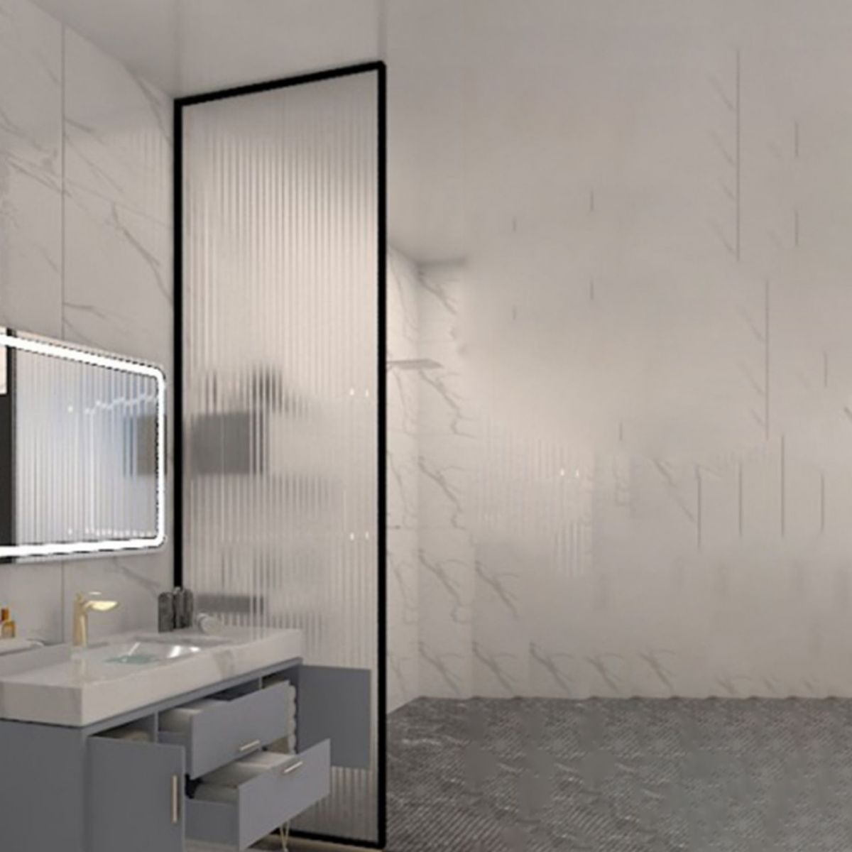Fixed Black Shower Screen Full Frame Half Partition Shower Door Clearhalo 'Bathroom Remodel & Bathroom Fixtures' 'Home Improvement' 'home_improvement' 'home_improvement_shower_tub_doors' 'Shower and Tub Doors' 'shower_tub_doors' 'Showers & Bathtubs' 1200x1200_34cfc522-0f05-43b5-98ba-506223aca562