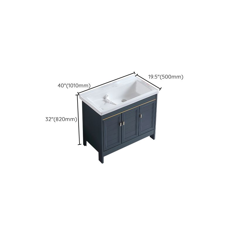 Grey Bath Vanity Freestanding Rectangular Single Sink Doors Metal Frame Vanity with Mirror Clearhalo 'Bathroom Remodel & Bathroom Fixtures' 'Bathroom Vanities' 'bathroom_vanities' 'Home Improvement' 'home_improvement' 'home_improvement_bathroom_vanities' 1200x1200_34f2e82f-c7e9-4c01-96fd-54024cbf2bae