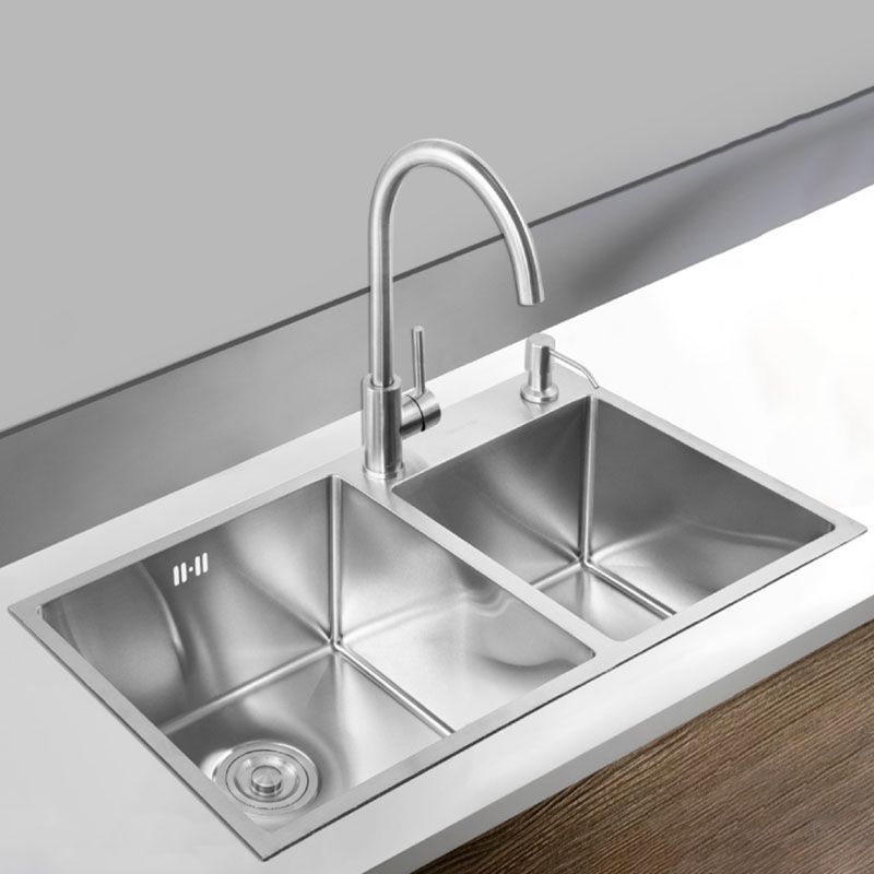 Stainless Steel Kitchen Sink Contemporary Double Bowl Kitchen Sink Clearhalo 'Home Improvement' 'home_improvement' 'home_improvement_kitchen_sinks' 'Kitchen Remodel & Kitchen Fixtures' 'Kitchen Sinks & Faucet Components' 'Kitchen Sinks' 'kitchen_sinks' 1200x1200_34fd375c-016e-4cd0-82f3-79db21c2c65b