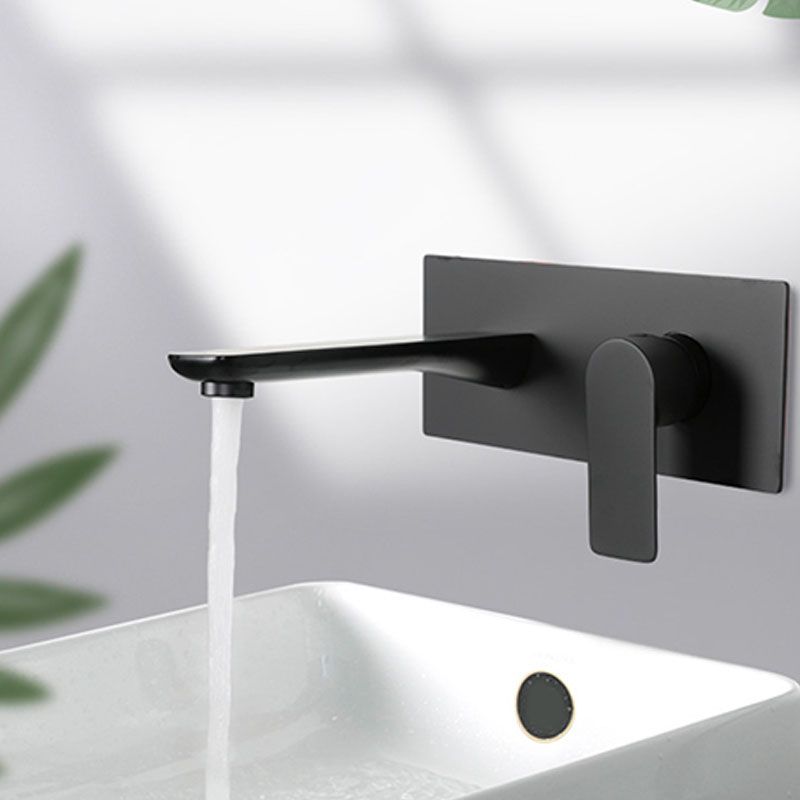 Glam Wall Mounted Sink Faucet Brass Lever Low Arc 2 Hole Faucets Bathroom Faucet Clearhalo 'Bathroom Remodel & Bathroom Fixtures' 'Bathroom Sink Faucets' 'Bathroom Sinks & Faucet Components' 'bathroom_sink_faucets' 'Home Improvement' 'home_improvement' 'home_improvement_bathroom_sink_faucets' 1200x1200_35373b62-a55a-483e-892c-b79a615eee26