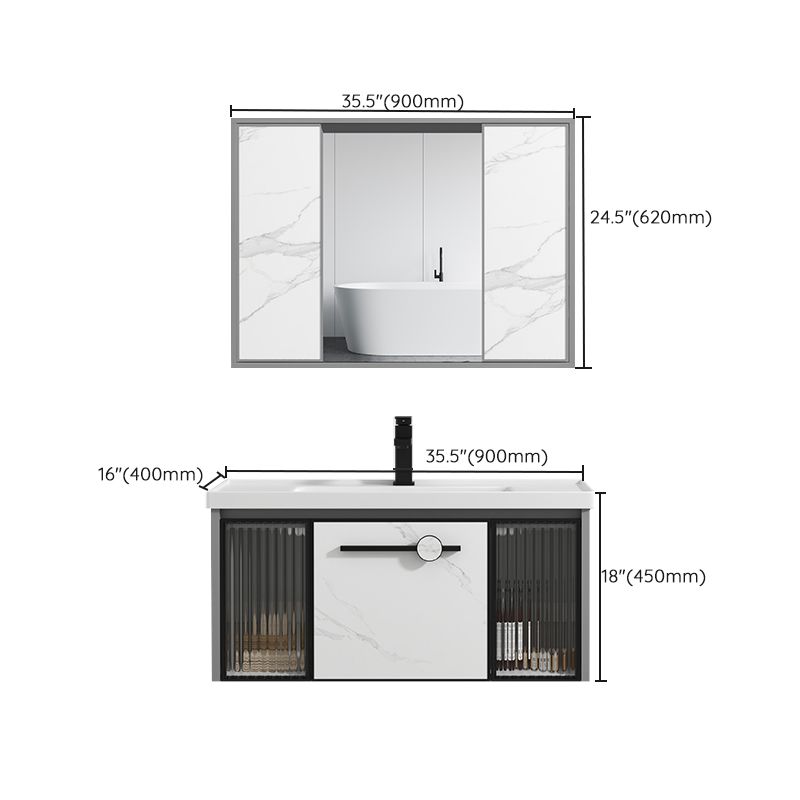 Single Sink Ceramic Bathroom Vanity Modern Gray Rectangular Sink Vanity Clearhalo 'Bathroom Remodel & Bathroom Fixtures' 'Bathroom Vanities' 'bathroom_vanities' 'Home Improvement' 'home_improvement' 'home_improvement_bathroom_vanities' 1200x1200_354fb5ee-e732-4609-b80e-c51bff6e101d