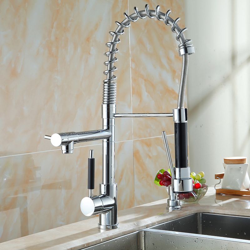 Pre-rinse Spring Spout Kitchen Sink Faucet Copper Swivel Spout with Pull out Sprayer Clearhalo 'Home Improvement' 'home_improvement' 'home_improvement_kitchen_faucets' 'Kitchen Faucets' 'Kitchen Remodel & Kitchen Fixtures' 'Kitchen Sinks & Faucet Components' 'kitchen_faucets' 1200x1200_35a15693-6270-4e3a-b290-36b3c0b10098