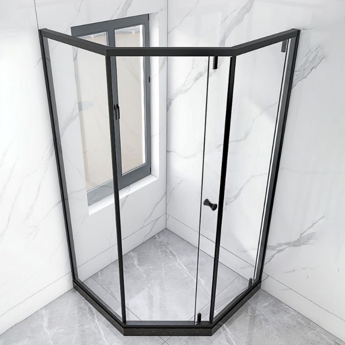 Neo-Angle Black Frame Shower Enclosure Tempered Glass Shower Stall with Fixed Panel Clearhalo 'Bathroom Remodel & Bathroom Fixtures' 'Home Improvement' 'home_improvement' 'home_improvement_shower_stalls_enclosures' 'Shower Stalls & Enclosures' 'shower_stalls_enclosures' 'Showers & Bathtubs' 1200x1200_35c352a6-fbf0-4c23-8818-d69184149e4d