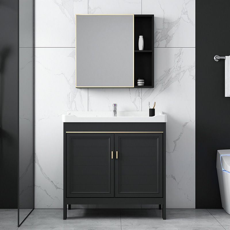 Modern Metal Sink Cabinet Mirror Wall-Mounted Bathroom Vanity Cabinet in Black Clearhalo 'Bathroom Remodel & Bathroom Fixtures' 'Bathroom Vanities' 'bathroom_vanities' 'Home Improvement' 'home_improvement' 'home_improvement_bathroom_vanities' 1200x1200_35d5872f-afa9-44a9-995f-5ed725826733