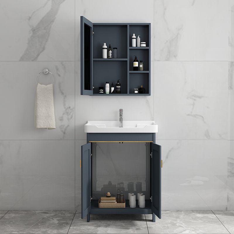 Freestanding Bath Vanity Blue Rectangle Mirror 2 Doors Bathroom Vanity with Single Sink Clearhalo 'Bathroom Remodel & Bathroom Fixtures' 'Bathroom Vanities' 'bathroom_vanities' 'Home Improvement' 'home_improvement' 'home_improvement_bathroom_vanities' 1200x1200_363f1455-0217-47f8-bf7d-919915d7904f