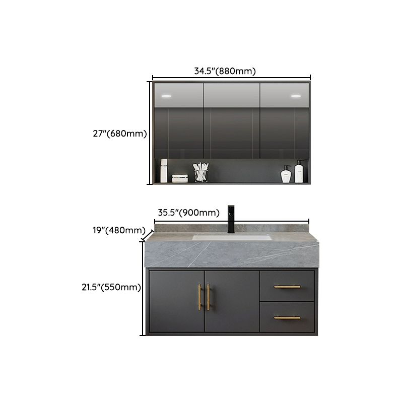 Grey Wall-Mounted Modern Single-Sink Rectangular Wood Bathroom Vanity Set Clearhalo 'Bathroom Remodel & Bathroom Fixtures' 'Bathroom Vanities' 'bathroom_vanities' 'Home Improvement' 'home_improvement' 'home_improvement_bathroom_vanities' 1200x1200_36492268-9012-4b79-9fb5-9bde4fdba1ae