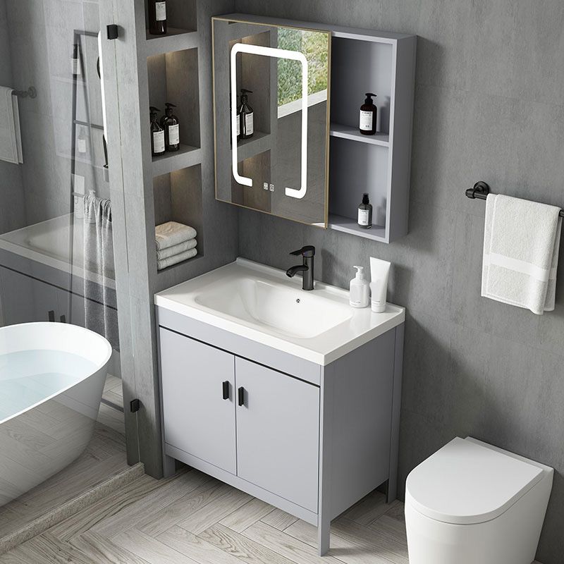 Contemporary Sink Vanity Freestanding Mirror Cabinet Open Console with Sink Set Clearhalo 'Bathroom Remodel & Bathroom Fixtures' 'Bathroom Vanities' 'bathroom_vanities' 'Home Improvement' 'home_improvement' 'home_improvement_bathroom_vanities' 1200x1200_365c8bc4-47ad-4839-87ef-2d29d6c87a16