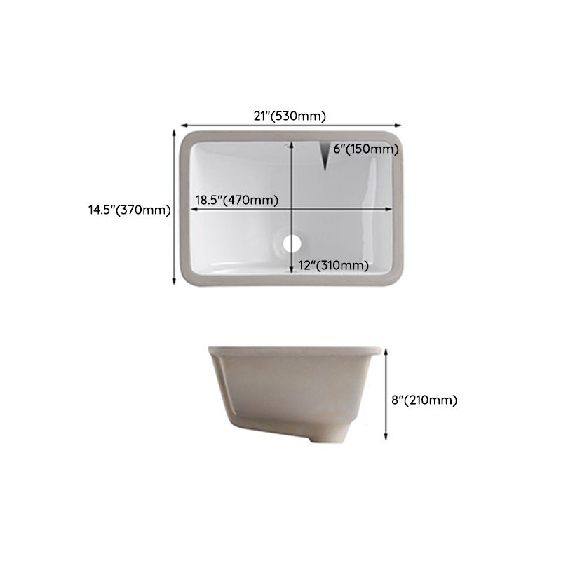Traditional Undermount Vanity Sink Rectangular Porcelain with Pop-Up Drain Basin Sink Clearhalo 'Bathroom Remodel & Bathroom Fixtures' 'Bathroom Sinks & Faucet Components' 'Bathroom Sinks' 'bathroom_sink' 'Home Improvement' 'home_improvement' 'home_improvement_bathroom_sink' 1200x1200_36d7d078-480c-43a3-a29c-db8e0564a9c6