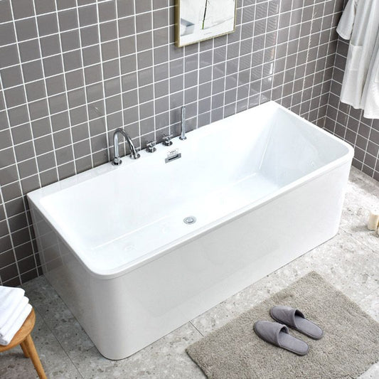 Rectangle Modern White Acrylic Bathtub Back to Wall with Drain and Massage Device Bath Tub Clearhalo 'Bathroom Remodel & Bathroom Fixtures' 'Bathtubs' 'Home Improvement' 'home_improvement' 'home_improvement_bathtubs' 'Showers & Bathtubs' 1200x1200_370f8bab-7385-475a-9014-5b0f0dbae20e