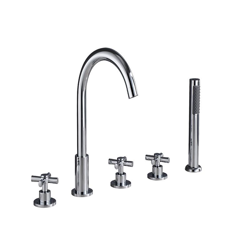 Contemporary Bathroom Faucet Deck Mounted Copper Low Arc Swivel Roman Tub Faucet Set Clearhalo 'Bathroom Remodel & Bathroom Fixtures' 'Bathtub Faucets' 'bathtub_faucets' 'Home Improvement' 'home_improvement' 'home_improvement_bathtub_faucets' 1200x1200_371ad678-e5ee-42da-9a12-e6a37a2f7fb1