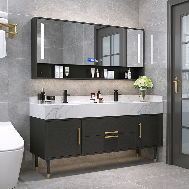 Double Sink Vanity Set 2 Doors Rectangle Freestanding Metal Frame Vanity with Mirror Clearhalo 'Bathroom Remodel & Bathroom Fixtures' 'Bathroom Vanities' 'bathroom_vanities' 'Home Improvement' 'home_improvement' 'home_improvement_bathroom_vanities' 1200x1200_37370d04-9cb2-4331-87a2-e885a30786ea