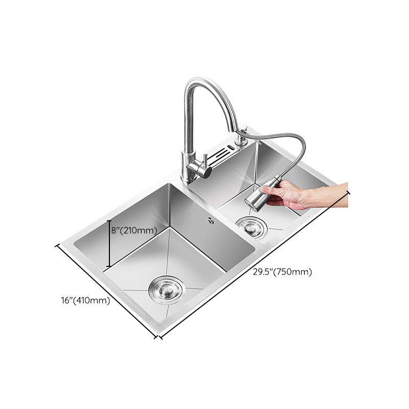 Double Basin Kitchen Sink with Basket Strainer 2 Holes Contemporary Sink Clearhalo 'Home Improvement' 'home_improvement' 'home_improvement_kitchen_sinks' 'Kitchen Remodel & Kitchen Fixtures' 'Kitchen Sinks & Faucet Components' 'Kitchen Sinks' 'kitchen_sinks' 1200x1200_373fa583-ac9b-49f3-ae5c-1f42a6a8319f