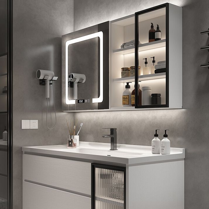 Wood Glam Sink Vanity Freestanding Bathroom Sink Vanity with Mirror Clearhalo 'Bathroom Remodel & Bathroom Fixtures' 'Bathroom Vanities' 'bathroom_vanities' 'Home Improvement' 'home_improvement' 'home_improvement_bathroom_vanities' 1200x1200_374db775-a477-40be-8a4f-5a70d57a8ae4