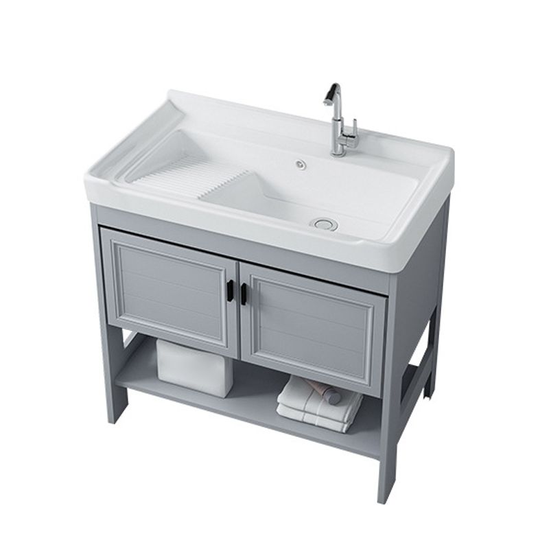 Modern Console Sink Porcelain Rectangular with Right Basin and Faucet Trough Sink Clearhalo 'Bathroom Remodel & Bathroom Fixtures' 'Bathroom Sinks & Faucet Components' 'Bathroom Sinks' 'bathroom_sink' 'Home Improvement' 'home_improvement' 'home_improvement_bathroom_sink' 1200x1200_3767754d-1171-43c9-9325-3ff657872cc1