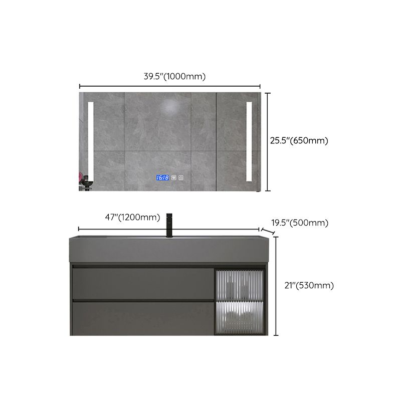 Wood Frame Bathroom Vanity Grey 2 Drawers Single Sink Mirror Wall Mount Rectangular Vanity Clearhalo 'Bathroom Remodel & Bathroom Fixtures' 'Bathroom Vanities' 'bathroom_vanities' 'Home Improvement' 'home_improvement' 'home_improvement_bathroom_vanities' 1200x1200_378c5c0c-4a8b-4998-9ca0-4e9aeab8d655