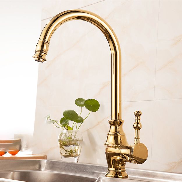 Traditional Bar Faucet 1-Handle with Supply Lines Kitchen Faucet in Gold Clearhalo 'Home Improvement' 'home_improvement' 'home_improvement_kitchen_faucets' 'Kitchen Faucets' 'Kitchen Remodel & Kitchen Fixtures' 'Kitchen Sinks & Faucet Components' 'kitchen_faucets' 1200x1200_3797a0c6-d817-4f21-b82b-3ef17602baec