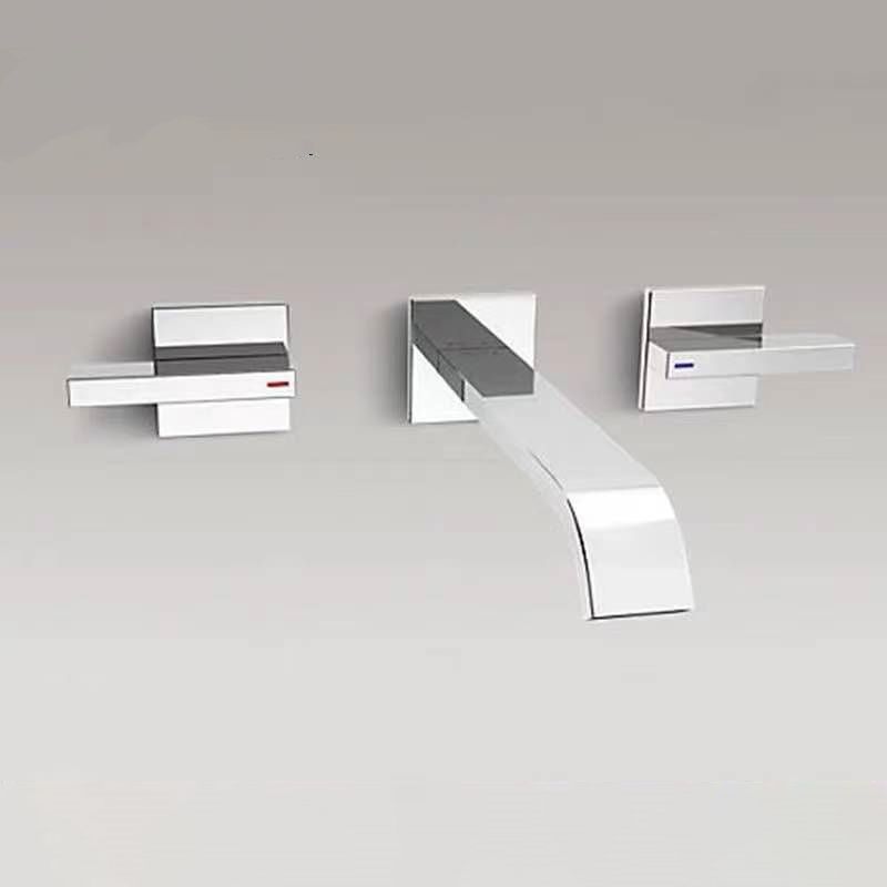 Glam Wall Mounted Bathroom Faucet 2 Handles Low Arc Solid Brass Faucet Clearhalo 'Bathroom Remodel & Bathroom Fixtures' 'Bathroom Sink Faucets' 'Bathroom Sinks & Faucet Components' 'bathroom_sink_faucets' 'Home Improvement' 'home_improvement' 'home_improvement_bathroom_sink_faucets' 1200x1200_37a1a564-ab11-40dc-9bf7-f0cb2294cbd3