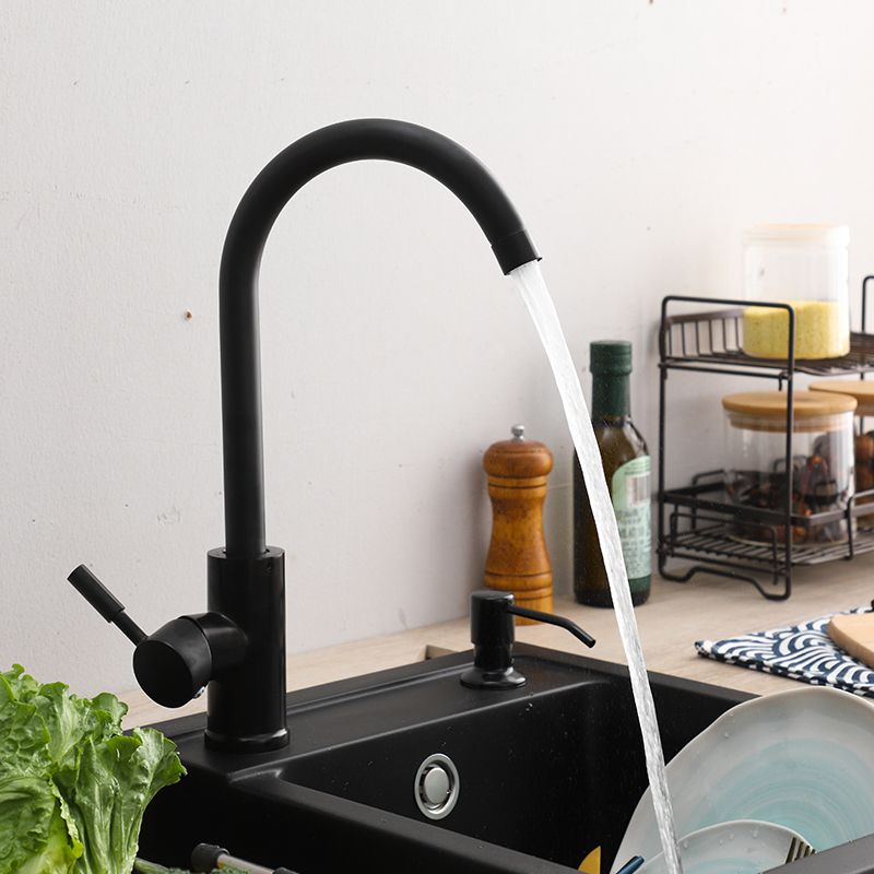 Modern 1-Handle Bar Faucet with Supply Lines Kitchen Faucet in Black Clearhalo 'Home Improvement' 'home_improvement' 'home_improvement_kitchen_faucets' 'Kitchen Faucets' 'Kitchen Remodel & Kitchen Fixtures' 'Kitchen Sinks & Faucet Components' 'kitchen_faucets' 1200x1200_37ca4d1c-a1b5-47ce-a73b-6292cdf91d51
