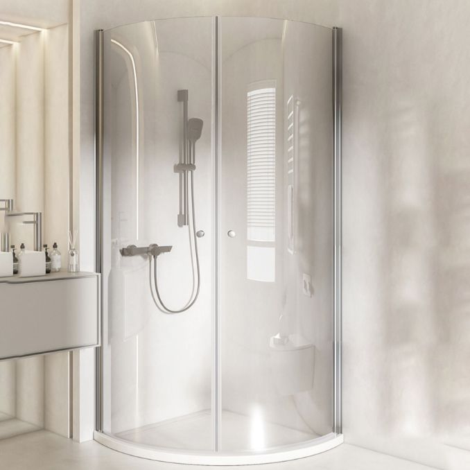 Hinged Door Shower Enclosure Tempered Glass Semi-Frameless Shower Enclosure Clearhalo 'Bathroom Remodel & Bathroom Fixtures' 'Home Improvement' 'home_improvement' 'home_improvement_shower_stalls_enclosures' 'Shower Stalls & Enclosures' 'shower_stalls_enclosures' 'Showers & Bathtubs' 1200x1200_3815f27f-fe71-4b06-ad9d-b1d5d05a1c54