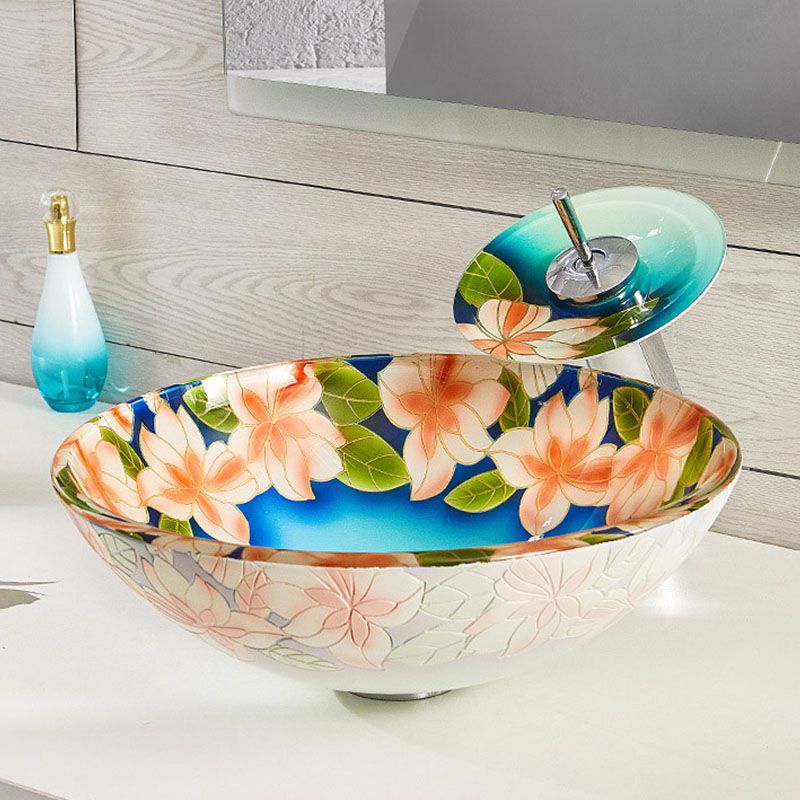 Tempered Glass Bathroom Sink Contemporary Trough Bathroom Sink with Round Shape Clearhalo 'Bathroom Remodel & Bathroom Fixtures' 'Bathroom Sinks & Faucet Components' 'Bathroom Sinks' 'bathroom_sink' 'Home Improvement' 'home_improvement' 'home_improvement_bathroom_sink' 1200x1200_382f5c36-fbf2-4659-bb21-9ba4f1290835