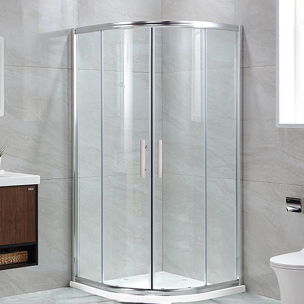 Semi-Frameless Double Sliding Shower Enclosure with Double Handles Clearhalo 'Bathroom Remodel & Bathroom Fixtures' 'Home Improvement' 'home_improvement' 'home_improvement_shower_stalls_enclosures' 'Shower Stalls & Enclosures' 'shower_stalls_enclosures' 'Showers & Bathtubs' 1200x1200_383ceb15-438a-4eb2-a5fb-f64ebb162a09