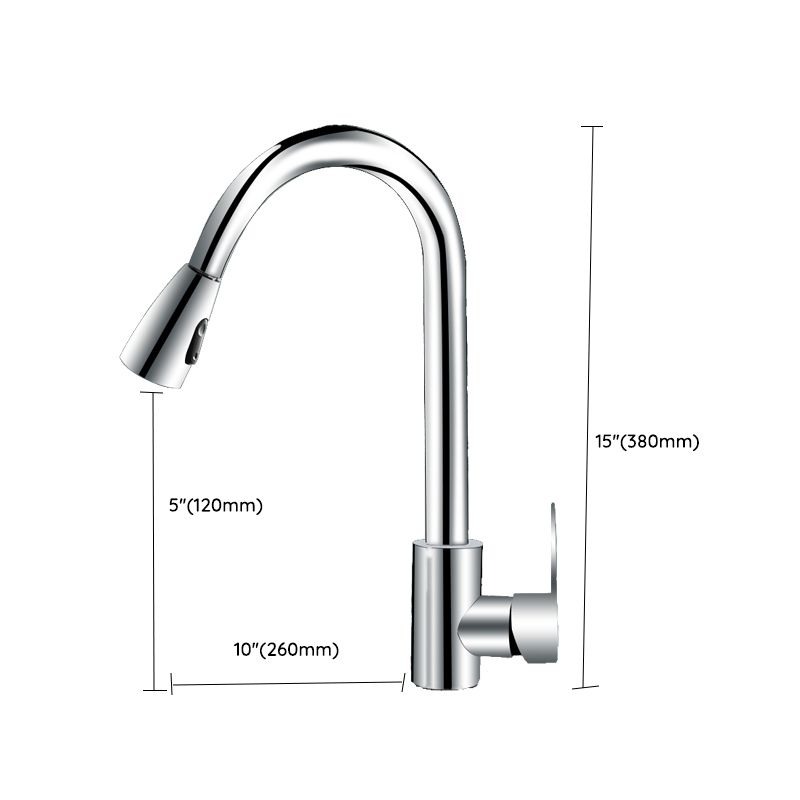 Modern Style Kitchen Faucet Copper Lever Handle Gooseneck Kitchen Faucet Clearhalo 'Home Improvement' 'home_improvement' 'home_improvement_kitchen_faucets' 'Kitchen Faucets' 'Kitchen Remodel & Kitchen Fixtures' 'Kitchen Sinks & Faucet Components' 'kitchen_faucets' 1200x1200_38905905-bb77-47bb-9a91-57343623ce96
