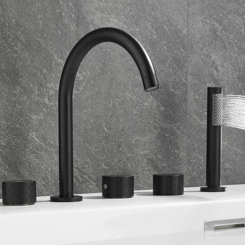 Deck Mounted Copper Roman Tub Faucet Low Arc 3 Handles Roman Tub Faucet Set Clearhalo 'Bathroom Remodel & Bathroom Fixtures' 'Bathtub Faucets' 'bathtub_faucets' 'Home Improvement' 'home_improvement' 'home_improvement_bathtub_faucets' 1200x1200_39023133-29bb-47fd-ae91-c5b223f7abc1