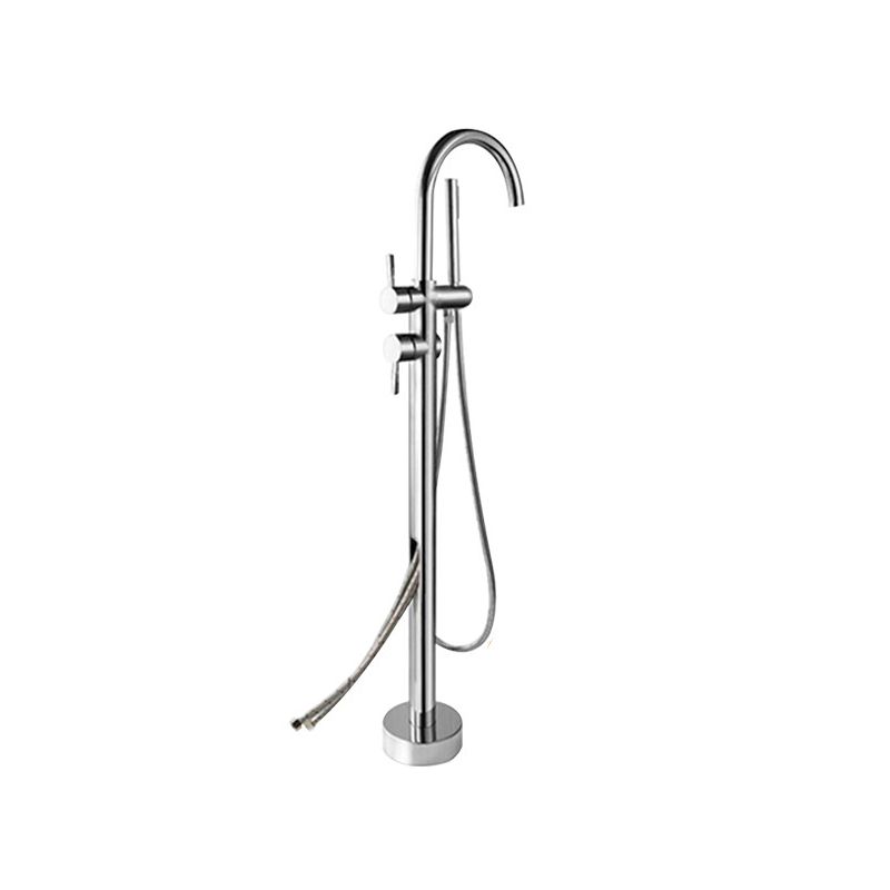 Brass Freestanding Tub Filler Floor Mounted Tub Filler with Handles Clearhalo 'Bathroom Remodel & Bathroom Fixtures' 'Bathtub Faucets' 'bathtub_faucets' 'Home Improvement' 'home_improvement' 'home_improvement_bathtub_faucets' 1200x1200_3919228f-0f1c-46d3-a369-3c70c8c7f9d9