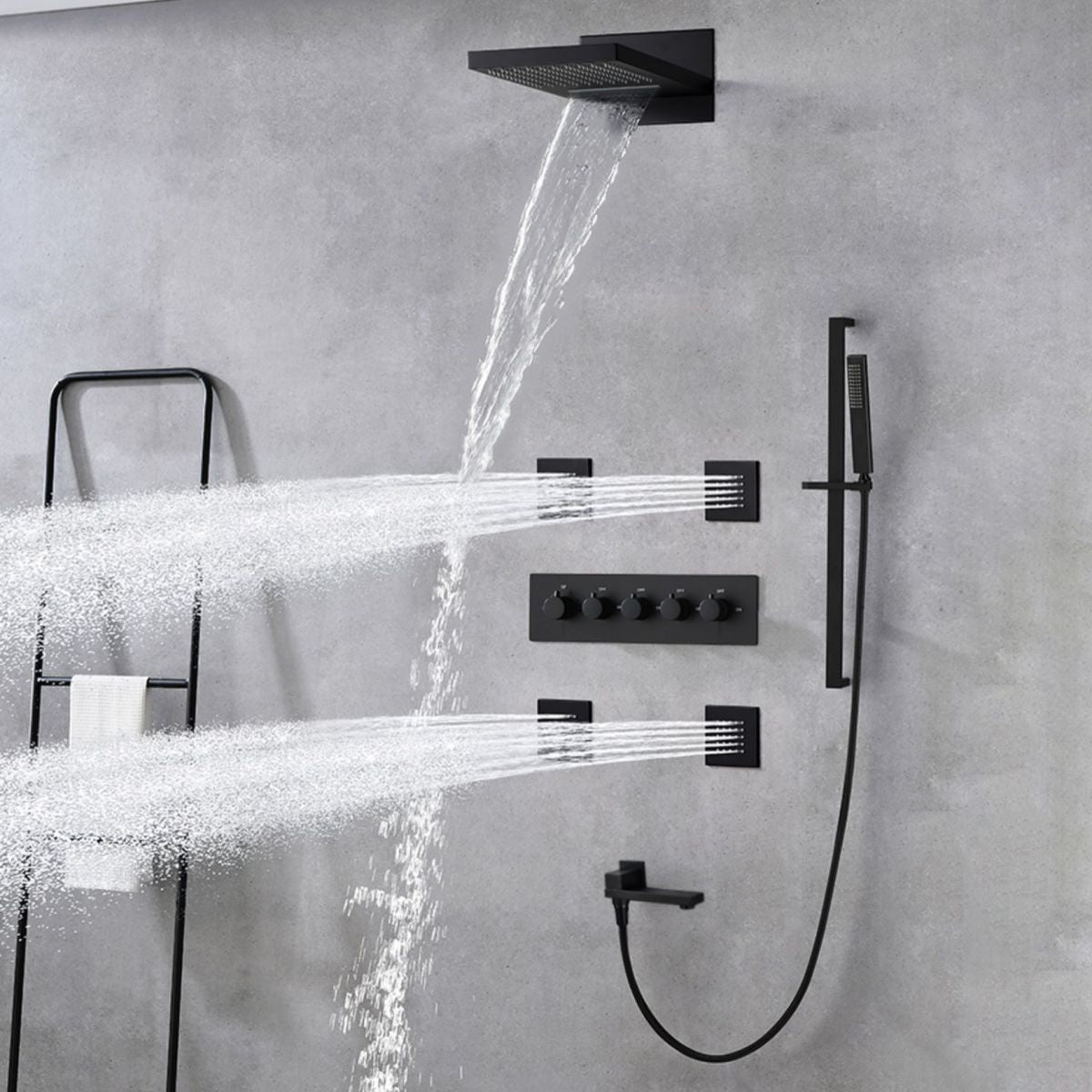 Modern Shower Set Brass Body Jets Adjustable Shower Head Wall Mounted Shower System Clearhalo 'Bathroom Remodel & Bathroom Fixtures' 'Home Improvement' 'home_improvement' 'home_improvement_shower_faucets' 'Shower Faucets & Systems' 'shower_faucets' 'Showers & Bathtubs Plumbing' 'Showers & Bathtubs' 1200x1200_393271b4-6641-489d-96c7-27ee9cd498e1