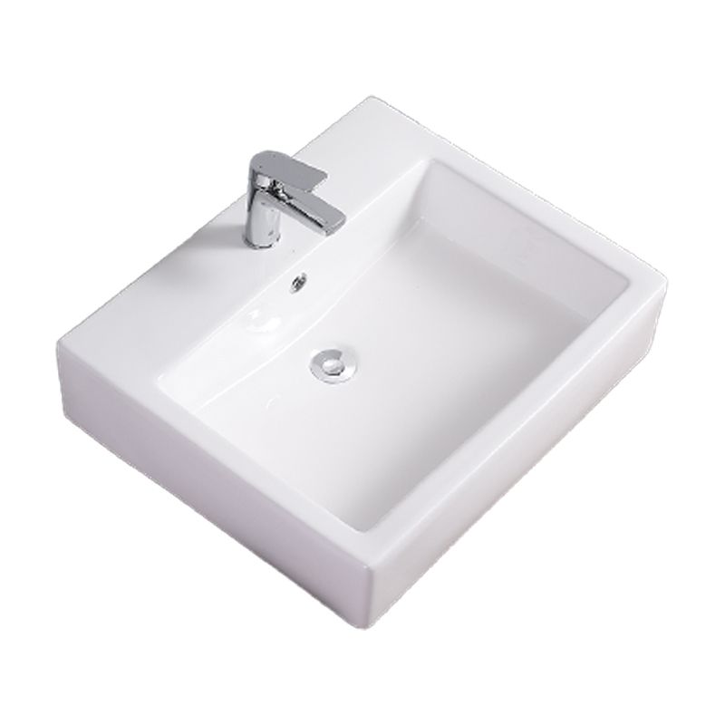 Bathroom Sink White Rectangle Overflow Ceramic One Hole Sink with Faucet Clearhalo 'Bathroom Remodel & Bathroom Fixtures' 'Bathroom Sinks & Faucet Components' 'Bathroom Sinks' 'bathroom_sink' 'Home Improvement' 'home_improvement' 'home_improvement_bathroom_sink' 1200x1200_3951bbec-f9fb-4c95-be48-dbceda661694