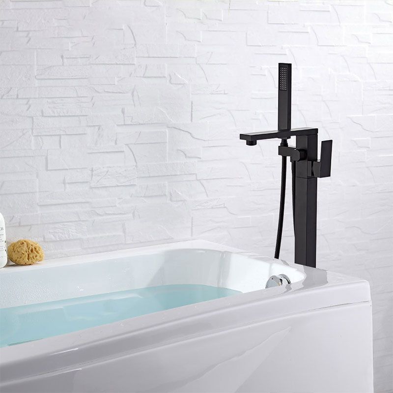 Modern Free Standing Faucet Rod Handle Handheld Shower Head Bathtub Faucet Clearhalo 'Bathroom Remodel & Bathroom Fixtures' 'Bathtub Faucets' 'bathtub_faucets' 'Home Improvement' 'home_improvement' 'home_improvement_bathtub_faucets' 1200x1200_39714498-b93f-457f-b36c-b223582ccf03