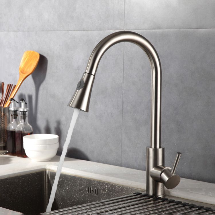 1-Hole Kitchen Faucet Stainless Steel Pull down Sprayer Kitchen Faucet Clearhalo 'Home Improvement' 'home_improvement' 'home_improvement_kitchen_faucets' 'Kitchen Faucets' 'Kitchen Remodel & Kitchen Fixtures' 'Kitchen Sinks & Faucet Components' 'kitchen_faucets' 1200x1200_397c8330-0685-49c5-b48b-531fc833dc81