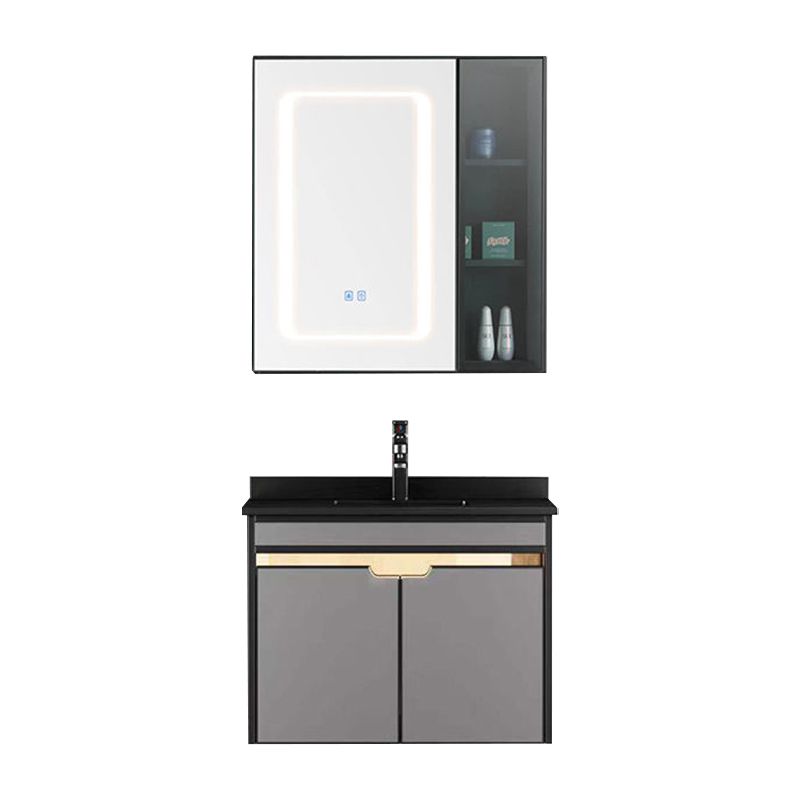 2 Doors Vanity Set Mirror Grey Wall Mount Rectangle Metal Bath Vanity with Single Sink Clearhalo 'Bathroom Remodel & Bathroom Fixtures' 'Bathroom Vanities' 'bathroom_vanities' 'Home Improvement' 'home_improvement' 'home_improvement_bathroom_vanities' 1200x1200_39d926f2-9e72-48b0-9a1d-c42a06188d87