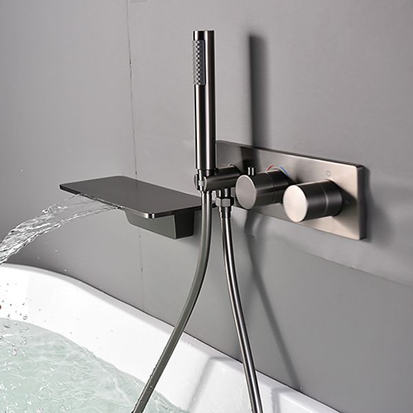 Bathroom Tub Spout Waterfall Wall Mounted Fixed Bathtub Faucet with Hose Clearhalo 'Bathroom Remodel & Bathroom Fixtures' 'Bathtub Faucets' 'bathtub_faucets' 'Home Improvement' 'home_improvement' 'home_improvement_bathtub_faucets' 1200x1200_39ebe34b-aeb5-4b12-a53e-01ac4b354d00