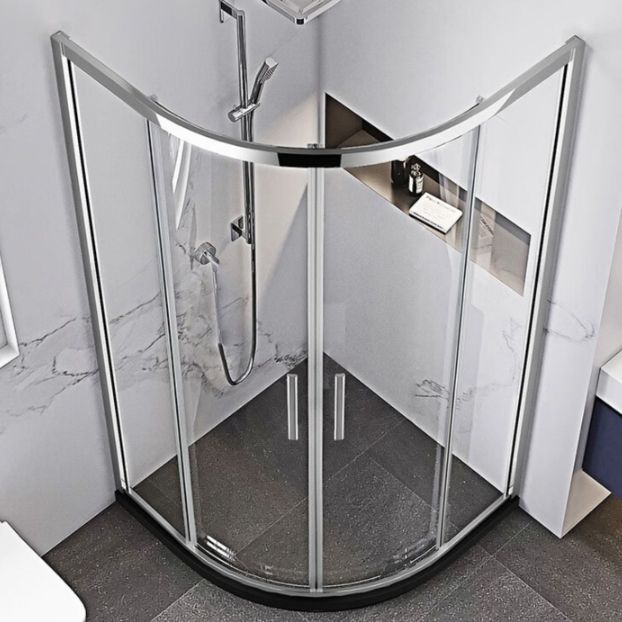 Stainless Steel Frame Tempered Shower Enclosure Round Double Sliding Shower Stall Clearhalo 'Bathroom Remodel & Bathroom Fixtures' 'Home Improvement' 'home_improvement' 'home_improvement_shower_stalls_enclosures' 'Shower Stalls & Enclosures' 'shower_stalls_enclosures' 'Showers & Bathtubs' 1200x1200_3a04a5c8-a11e-4250-b84e-e4bcf06eea34